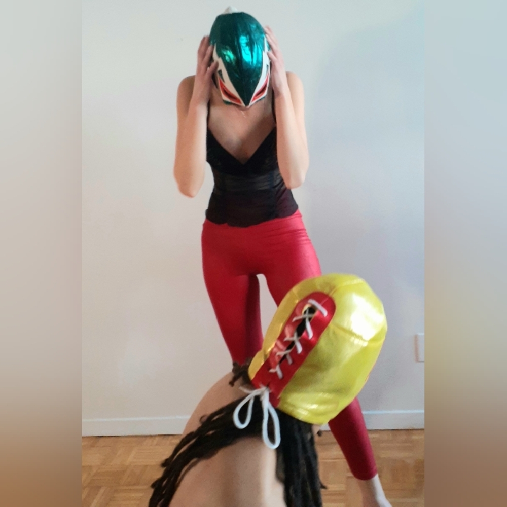 Lucha Libre luchador mask in vibrant green, white, and red - Picture 11 of 14